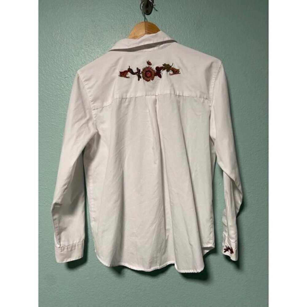 Karen‎ Scott Women's White Button Down Sunflower Butterfly Shirt Top - Picture 2 of 10